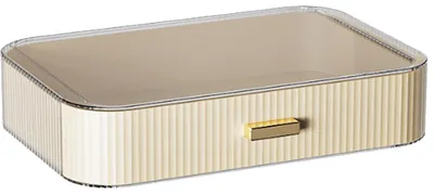 Produktbild von Kosmetikbox mit Schubladen, Make-up Organizer aus Plastik, Stapelbarer Schmuck- und Cremebehälter für Badezimmer und Frisiertisch, 30x20x6cm, Creme Weiß