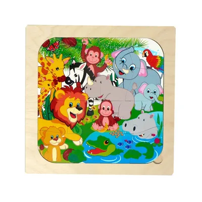 Obrázok produktu pre Drevená hračka puzzle zvieratká z džungle ŠxDxV 240x5x240mm NOVINKA