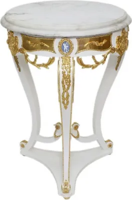 Produktbild von Casa Padrino Barock Beistelltisch Weiß / Gold - Runder Antik Stil Tisch mit Marmorplatte - Barock Wohnzimmer Möbel