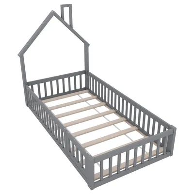 Produktbild von Hausbett mit Lattenrost und Rausfallschutz, 90x200 cm, Kinderbett, Jugendbett, Kiefer