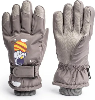 Produktbild von Handschuhe Kinder, Skihandschuhe, rutschfeste Handschuhe, Winterhandschuhe, Snowboard, Ski, Kosmos Muster, Grau