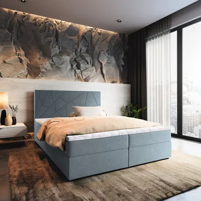 Produktbild von Masseno Boxspringbett MADO 180x200 cm Komplett-Set mit Bonell Matratze und Topper, Polsterbett mit Bettkästen -Blau, INARI 72