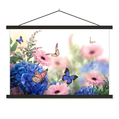 Produktbild von MuchoWow® Textilposter Schmetterlinge - Blumen - Hortensien - Insekten 150x100 cm mit schwarzem Rahmen - Schlafzimmer