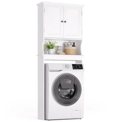 Image de Bealife Armoire de salle de bain Blanc AP03 - Avec sécurité anti-basculement & étagère réglable en hauteur, pour cache-linge, 65x22x163.5 cm