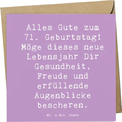 Produktbild von Mr. & Mrs. Panda Glückwunschkarte Spruch 71. Geburtstag - Lavendeltraum - Geschenk, besondere, Klappkarte, Grußkarte, Happy Birthday, liebevolle Grüße, doppelkarte