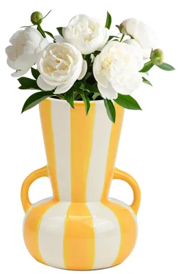 Produktbild von Blumenvase bunt gestreift, gelb weiß in Ø 11x16 cm