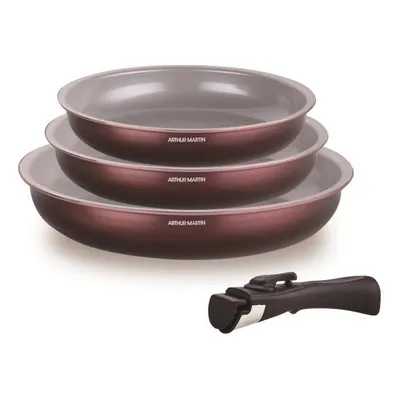 Zdjęcie produktu dla Zestaw 3 Patelni ARTHUR MARTIN AM8866, Wszystkie Rodzaje Kuchenek W Tym Indukcyjne, 20/24/28 cm, Aluminiowe, Powłoka Ceramiczna, Z Odpinaną Rączką