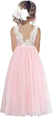 Image de ASKSA Robe de Princesse sans manches pour enfants Dentelle Robe de mariée A-ligne Robe de bal (Rose clair,120)