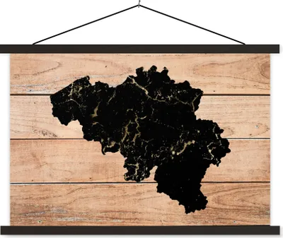 Produktbild von MuchoWow® Textilposter Karte - Belgien - Holz 60x40 cm mit schwarzem Rahmen - Hölzernes