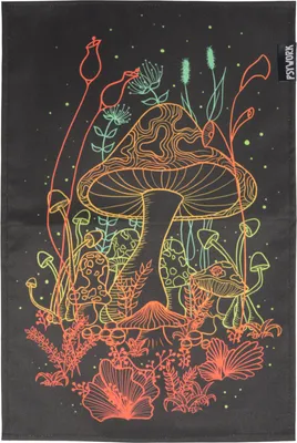 Produktbild von PSYWORK Schwarzlicht Stoffposter Neon Magic Mushroom ChromaDepth, 30x45cm UV-aktiv Wandbehang Fantasy Poster Wandbild Kunstdruck Stoffbild Dekoration