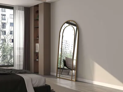 Produktbild von Skye Decor, Eleganter Cheval-Spiegel aus 100% Metall, 90 x 180 cm, Wandmontage möglich, Goldfarbe | Modernes, geometrisches Design für stilvolle Wohnräume.
