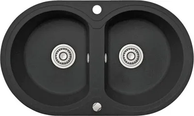 Produktbild von BADLAND BADLAND Spülbecken Granitspüle Doppelbecken DAFNE 47x78 Schwarz | Siphon im SET!