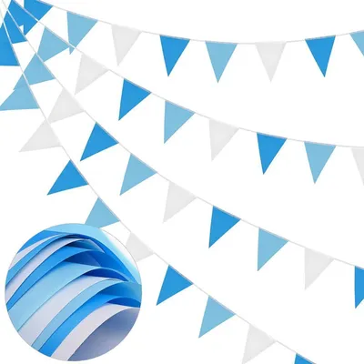 Image de 66ft Bleu-Blanc Guirlande de Fanions 52 pièces Tissu polyester Imperméable Réutilisable