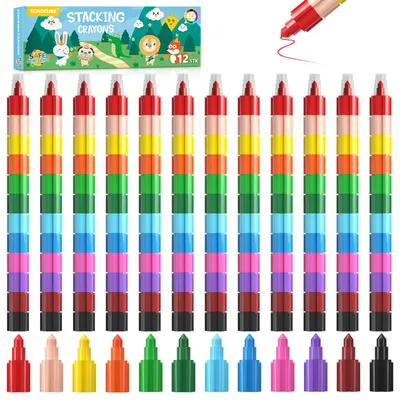 12 stapelbare Waskrijtjes, Regenbogen, für Kinder, Zeichnen, Schule
