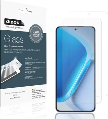 Produktbild von 2x Schutzfolie für Vivo Iqoo Neo 11 matt - Anti-Shock 9H Folie dipos Glass Kunststoffglas