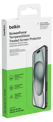 Obrázok produktu pre Belkin ScreenForce, Apple, iPhone 15 Plus, Odolné proti nárazu, Odolné proti poškriabaniu, Priesvitné, 1 kusov