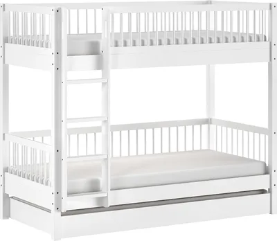 Produktbild von Etagenbett >Buche Massiv< in weiß lackiert - 207,5x175,4x97,5 (BxHxT)