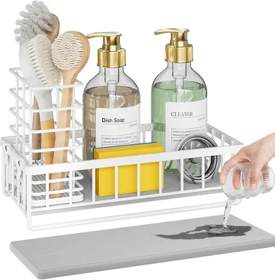 Productafbeelding van Organizer voor gootsteen - Sponshouder met afwasborstelhouders - Direct drogende - Waterdichte zeepdispenser