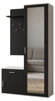 Produktbild von Margaret Hadas24 Garderobe PATRICIA 100 cm mit Spiegel, Flurgarderobe mit Schuhschrank und Schublade, Dielengarderobe, Garderobenset (weiß, schwarz)