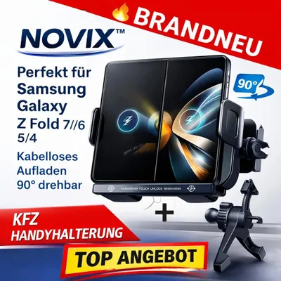 Immagine prodotto di Supporto da auto NOVIX™ per cellulare Samsung Z Fold 7/6/5/4, wireless, ruotabile a 90°