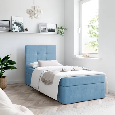 Produktbild von Bett, Boxspringbett MERA PREMIUM MINI 100x200cm - OHNE Topper mit Bettkästen, Einzelbett, Stauraum, Polsterbett, (Hellblau - MADRYT 13)