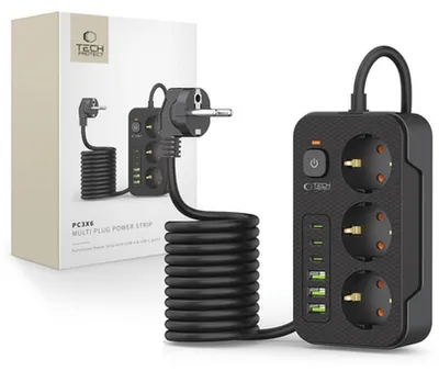 Produktbild von Tech-Protect Pc3X6 Steckdosenleiste 3 Usb & 3 Typ-C & 3 Steckdosen 200Cm Schwarz