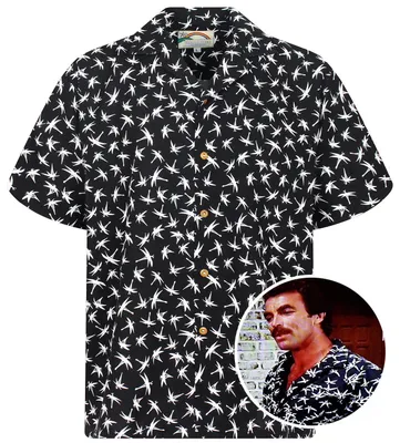 Produktbild von Paradise Found Hawaiihemd Tom Selleck "Dragonfly" in Schwarz Original Herren Hawaiihemd Kokosnussknöpfe Kurzarm Front-Tasche