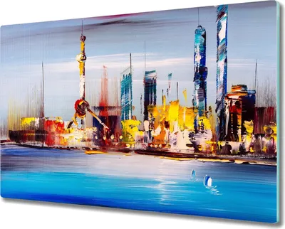 Produktbild von Coloray Schneidebrett Herdabdeckplatte 80x52 cm Kochplattenabdeckung Küchenbrett Hackbrett - Stadt Meer