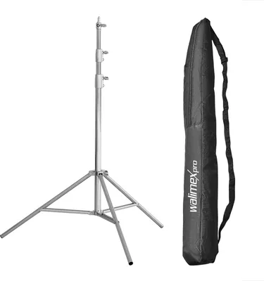Produktbild von Walimex pro Heavy Duty Edelstahl Lampenstativ bis 15 kg belastbar, Lichtstativ höhenverstellbar bis 270 cm, Blitzstativ federgedämpft inkl. Tasche & Spigotadapter mit 1/4 & 3/8 Zoll Gewinde