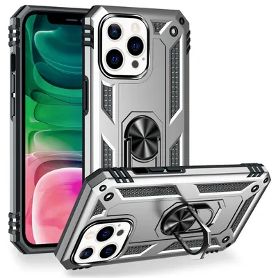 Immagine prodotto di NALIA Custodia ad anello per iPhone 13 Pro, Custodia rigida con protezione paracolpi in silicone Argento