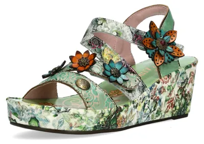 Produktbild von Laura Vita Damen Sandalette mit Blumenmuster und Blüten mit Nieten Facdiao 11, Größe:38 EU, Farbe:Grün