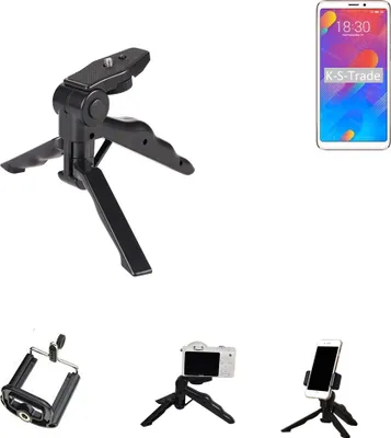 Produktbild von K-S-Trade Stativ Tisch-Ständer Dreibein Handy-Stativ Ständer kompatibel mit Meizu M8 Mini-Stativ Smartphone Tripod Handy-Stativ aus Plastik schwarz