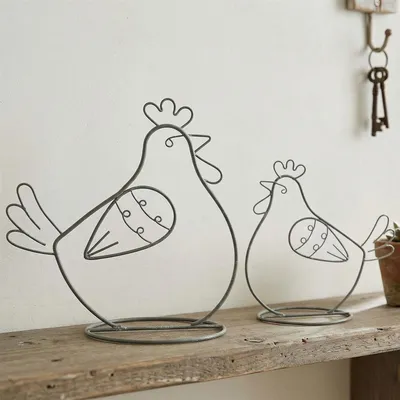 Produktbild von 2x Dekofigur "Huhn" aus Metall, grau, 14 + 18 cm hoch, Osterdeko, Tischdeko, Dekohuhn