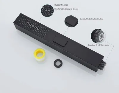 Produktbild von Handduschkopf mit 3 Modi, Hochdruck, wassersparend, rechteckig, ABS, schwarz, 1 cm