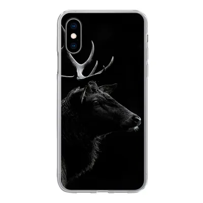 Produktbild von MuchoWow® Handyhülle Schutzhülle Hülle für iPhone X Hirsch - Schwarz - Porträt - Geweih - Tiere Silikon Softcase Handy Hülle - Handyhülle