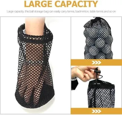 Produktbild von Tragbare Golfballtasche aus Nylon für 48 bis 56 Bälle, Netzbeutel mit Kordelzug zum leichten Transport für Golf- und Tennistraining