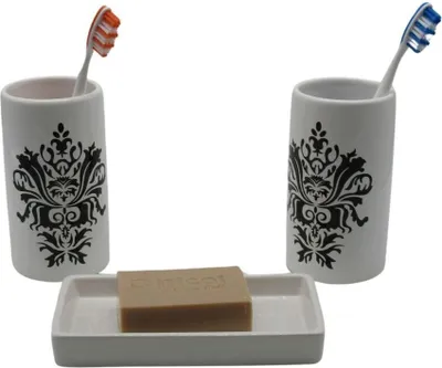 Produktbild von 3tlg Set Bad Accessoires 2 x Zahnputzbecher Seifenschale Liz