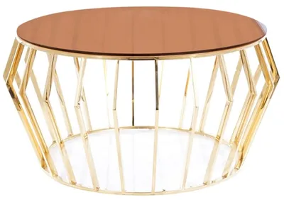 Productafbeelding van Salontafel Ariana A, glazen tafel, 80x80x45 cm, amberkleurig, goudkleurig