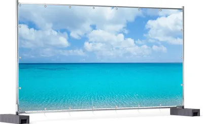 Produktbild von Wallario XXL Outdoor-Poster für Garten oder Balkon, Motiv Sandstrand und blaues Meer, in ca. 340 x 173 cm