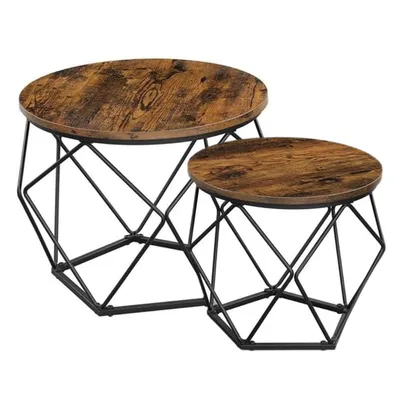 Produktbild von FORTENA Couchtisch 2er Set Rund, Nesting-Funktion, Braun-Schwarz