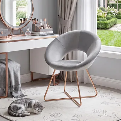 Zdjęcie produktu dla Duhome krzesło do jadalni krzesło do toaletki krzesło do salonu krzesło aksamitne krzesło kuchenne krzesło tapicerowane z metalowymi nogami X, szare