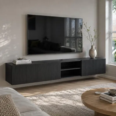 Produktbild von Schwebendes TV-Möbel - Schwarz - Mangoholz - 200x40x35cm - TV-Möbel Roman - Giga Meubel
