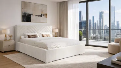 Produktbild von Aura Polsterbett 140x200 cm - Bett mit Bettkasten & Lattenrost, Veloursstoff Weiß
