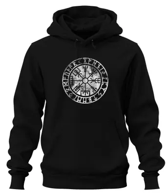Obrázok produktu pre Vegvisir Viking Compass Nordic Runic Circle Protection Symbol North Uni mikina s kapucňou, čierna, L