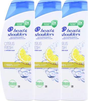 Produktbild von 3x Head & Shoulders Citrus Fresh Anti Schuppen Shampoo Für Fettiges Haar je 500ml Zitrusduft