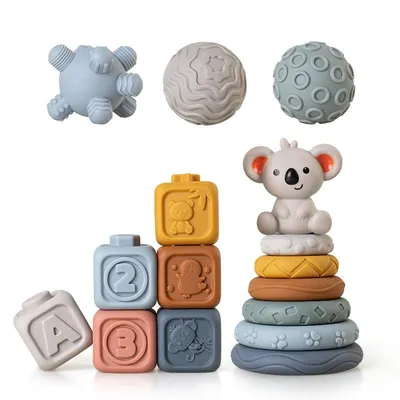 Produktbild von 3-in-1 Montessori Babyspielzeug Koala – Sensorikbälle, Stapelringe & Stapelbecher – Motorikspielzeug ab 6 Monaten – BPA-frei