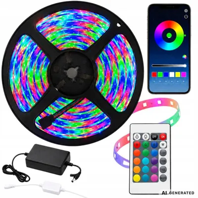 Obrázek produktu pro Barevná led páska rgb 10 m, 12 v, 5050rgb, dálkový ovladač, aplikace, synchronizace s hudbou, napájecí zdroj