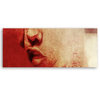 Image de Toile « Lèvres féminines, abstraction » 90 x 30 Feeby Rouge, image pour le mur, prête à être accrochée