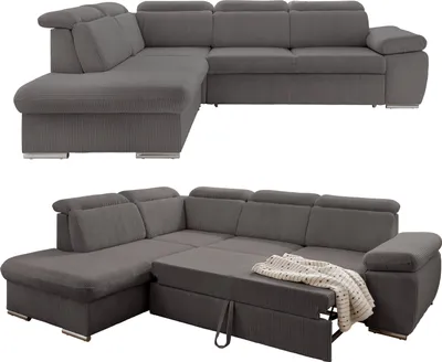 Produktbild von Ecksofa Gästebett Stauraum Kopfstütze Couch Ottomane links Cord Dunkelgrau / 17219