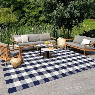 Productafbeelding van Tapijt, klassiek ruitpatroon, blauw en wit - 150 x 240 cm